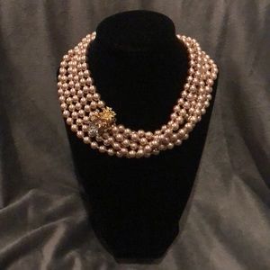 GORGEOUS Faux Pearl Necklace w/ Flower Clasp